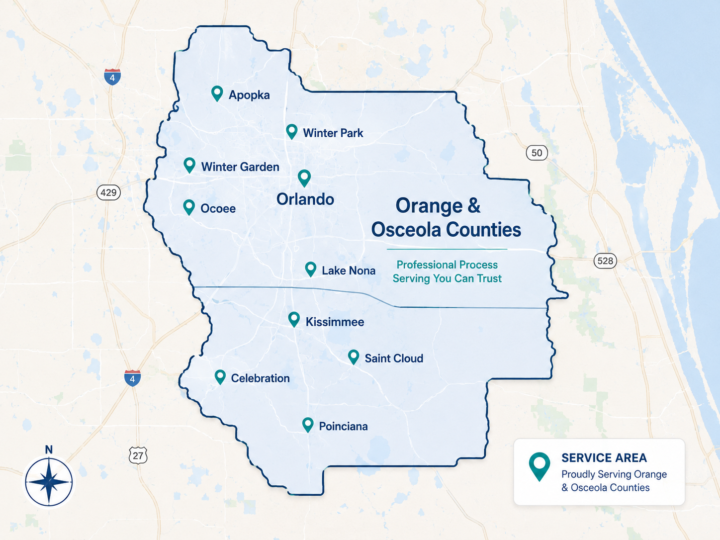 Orange and Osceola Counties process-serving coverage map